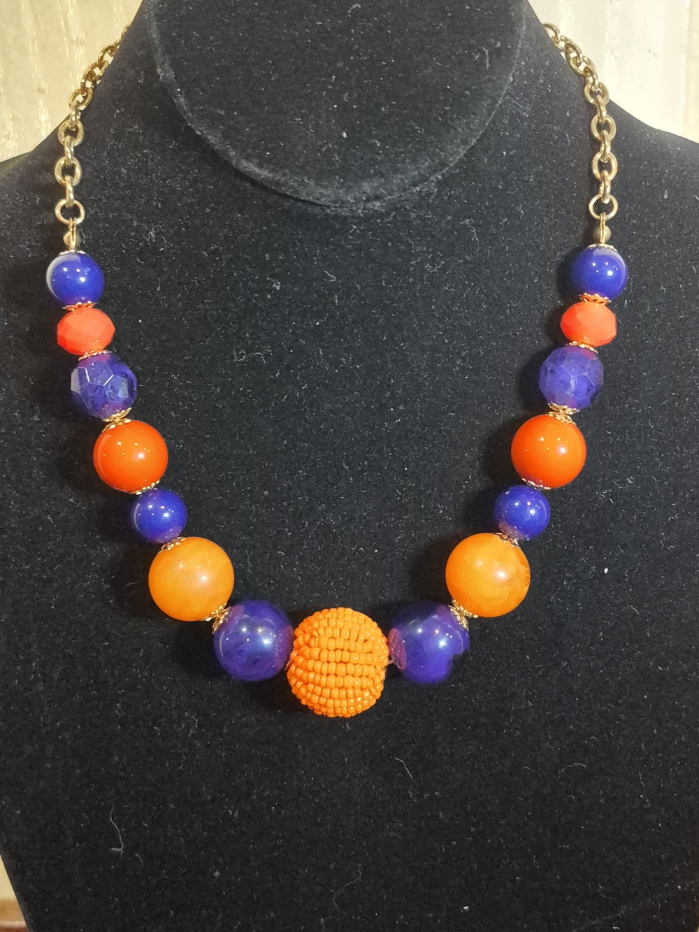 Gameday UV Color-Changing Orange & Blue Beaded Statement Necklace Clemson